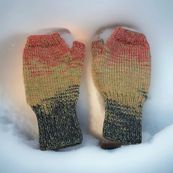 Handmade Women's Wool Blend Watermelon Multi Knit Fingerless Soft Mittens Gloves - Picture 3 of 10